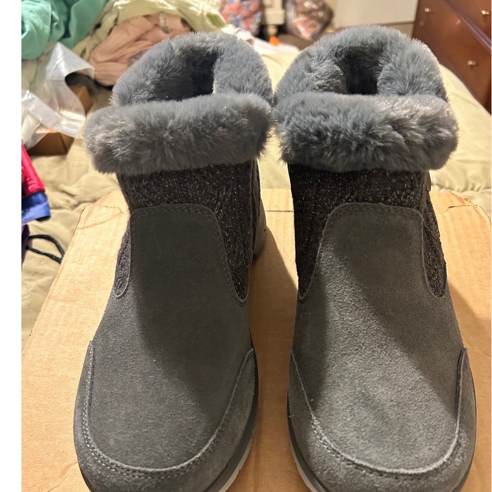 Skechers Relaxed Fit Gray Faux Fur Trim Ankle Boots 169049 Womens 8.5 CCL